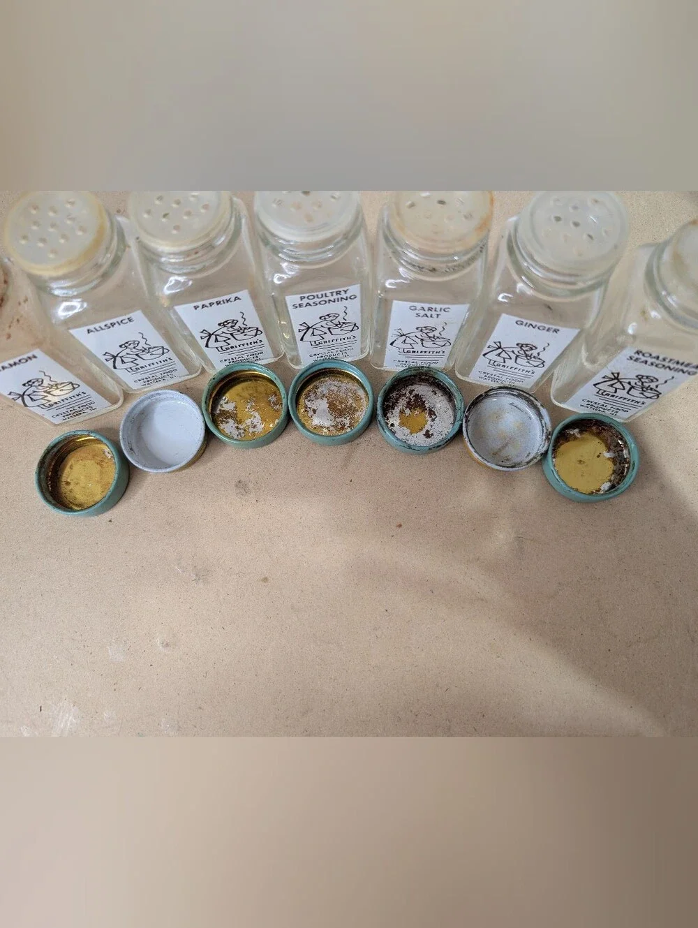 Lot Of 7 Vintage Griffiths Crystal Food Glass Spice Glasses Jars Clear Glass